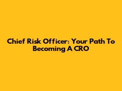 Chief Risk Officer: Your Path To Becoming A CRO