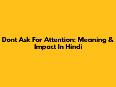 Don't Ask For Attention: Meaning & Impact In Hindi