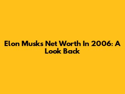 Elon Musk's Net Worth In 2006: A Look Back