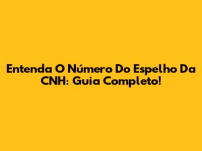 Entenda O Número Do Espelho Da CNH: Guia Completo!