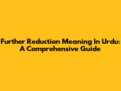Further Reduction Meaning In Urdu: A Comprehensive Guide