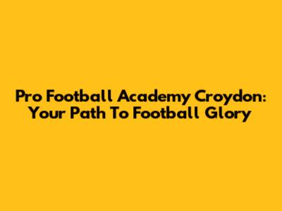 Pro Football Academy Croydon: Your Path To Football Glory