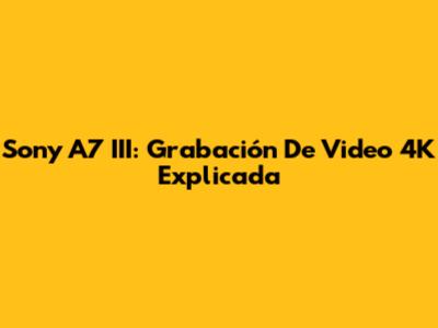 Sony A7 III: Grabación De Video 4K Explicada