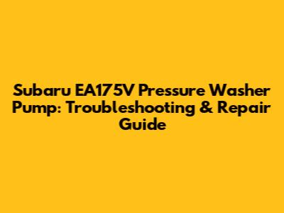 Subaru EA175V Pressure Washer Pump: Troubleshooting & Repair Guide