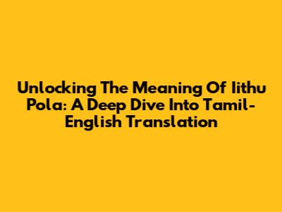 Unlocking The Meaning Of 'Iithu Pola': A Deep Dive Into Tamil-English Translation