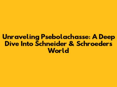 Unraveling Psebolachasse: A Deep Dive Into Schneider & Schroeder's World