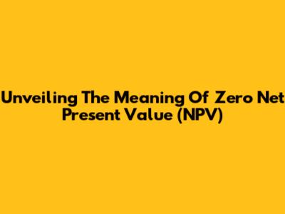 Unveiling The Meaning Of Zero Net Present Value (NPV)